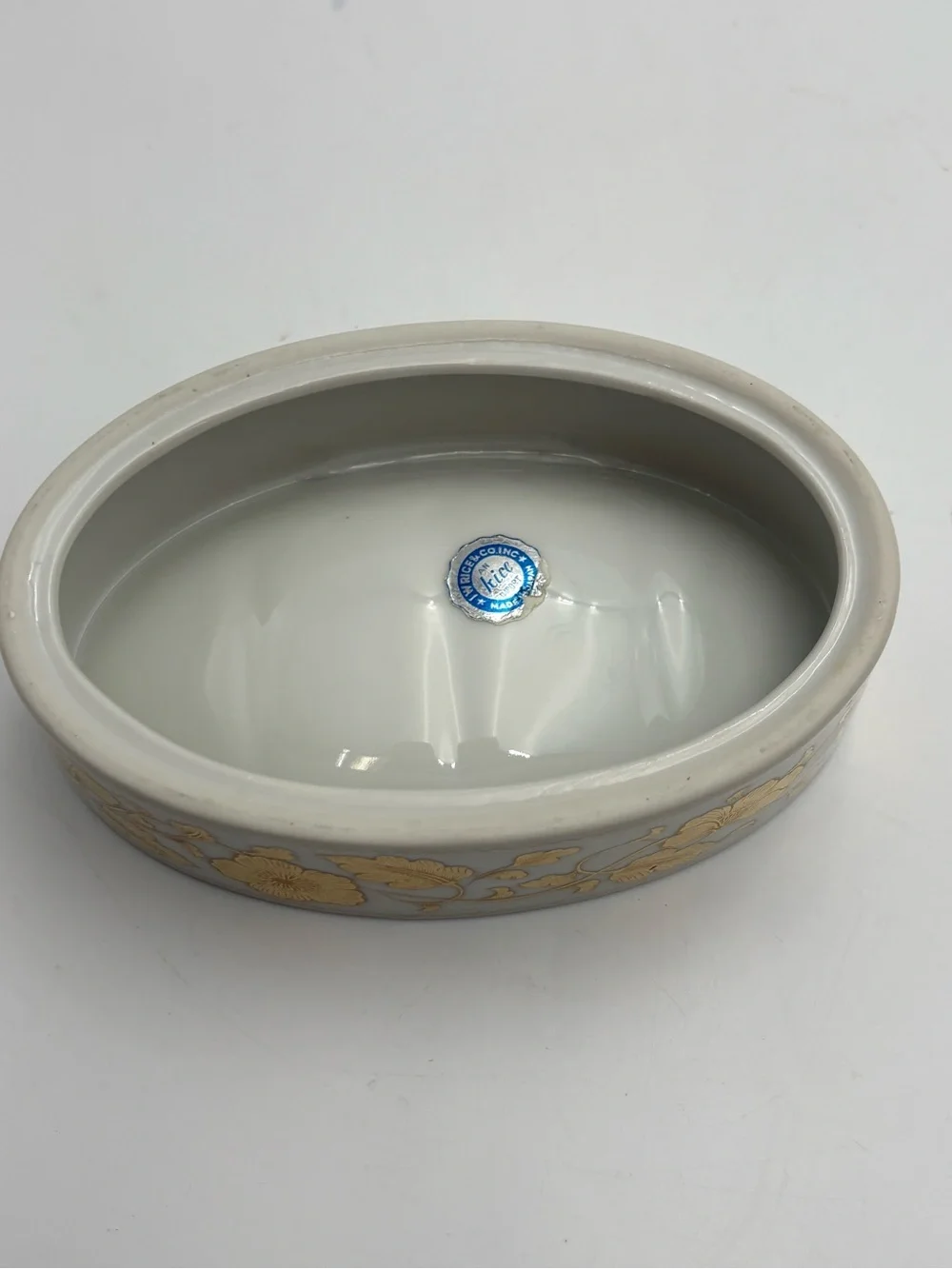Vintage White Porcelain Soap Dish with Gold Floral Motif